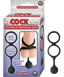 My Cock Ring Scrotum Ring with Weighted Ball Banger Black