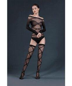Moonlight Black Bardot Style Body with Stockings One Size