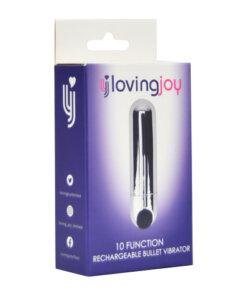 n11765 loving joy 10 function rechargeable bullet vibrator silver pkg 2