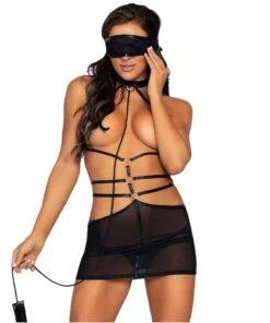 Leg Avenue Cage Dress with Leash and Mask One Size