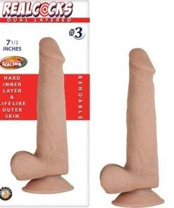 RealCocks Dual Layer Bendable Dildo 7.5 Inch Vanilla