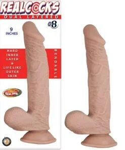 RealCocks Dual Layer Bendable Dildo 9 Inch Vanilla