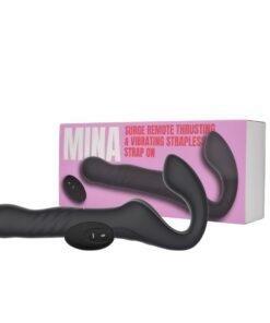 n12530 mina remote thrusting vibrating strapless strap on pkg side by side