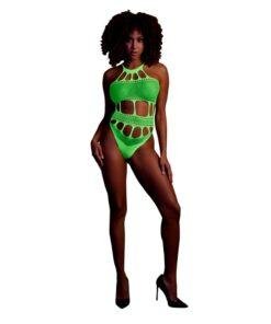 Cut Out Thong Bodysuit Neon Green One Size