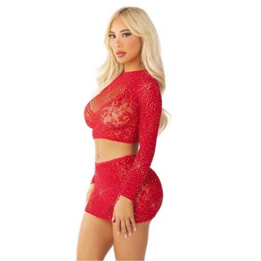 Leg Avenue Rhinestone Crop Top and Mini Skirt Red - Image 4
