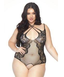 Leg Avenue Plus Size Net and Lace Crotchless Body