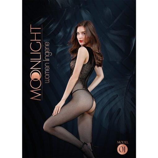 Moonlight Open Crotch Lace Bodystocking Black One Size - Image 4