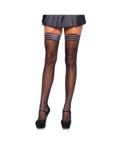 Leg Avenue Sheer Thigh Highs with Striped Silicone Stay Up Top