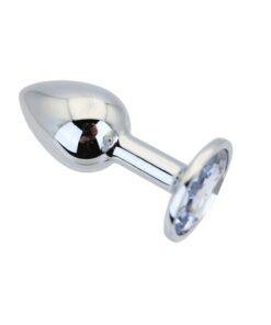 n12814 toosh silver metal butt plug small clear stone 1 2