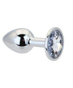 n12814 toosh silver metal butt plug small clear stone 2