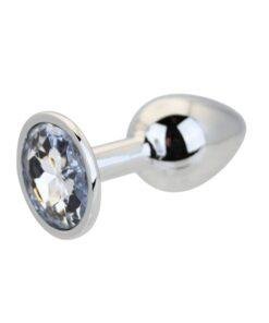 n12814 toosh silver metal butt plug small clear stone 3