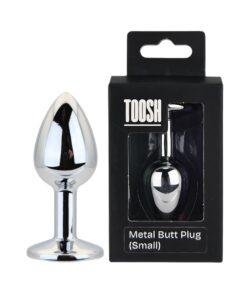 n12814 toosh silver metal butt plug small clear stone duo