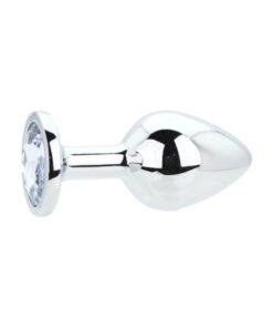 n12815 toosh silver metal butt plug medium clear stone 1