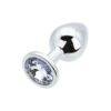 n12815 toosh silver metal butt plug medium clear stone 2