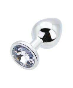 Toosh Silver Metal Butt Plug Medium Clear Stone