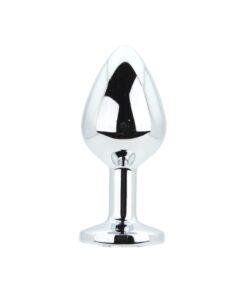 n12815 toosh silver metal butt plug medium clear stone