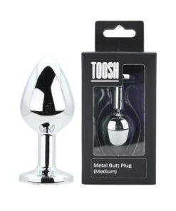 n12815 toosh silver metal butt plug medium clear stone pkg duo