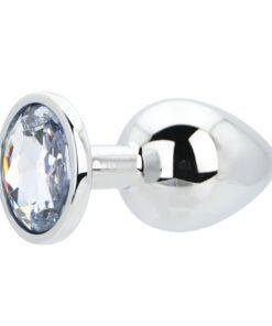n12816 toosh silver metal butt plug large clear stone 2