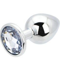 n12816 toosh silver metal butt plug large clear stone 3