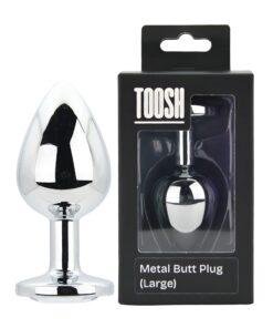 n12816 toosh silver metal butt plug large clear stone pkg duo