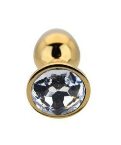 n12817 toosh gold metal butt plug small clear stone 2