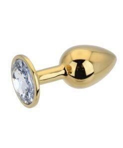 n12817 toosh gold metal butt plug small clear stone 3