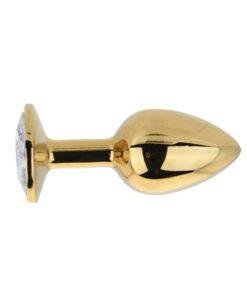n12817 toosh gold metal butt plug small clear stone 6