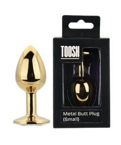 n12817 toosh gold metal butt plug small clear stone duo 1