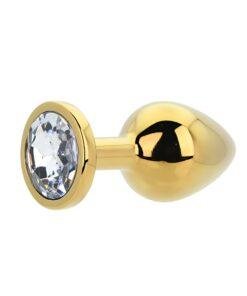 n12818 toosh gold metal butt plug medium clear stone 3