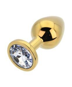 n12818 toosh gold metal butt plug medium clear stone 4