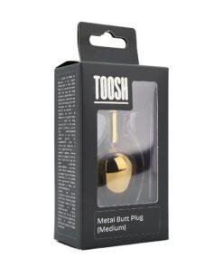 n12818 toosh gold metal butt plug medium clear stone pkg 1
