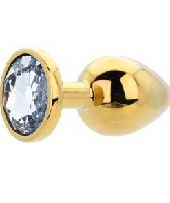 n12819 toosh gold metal butt plug large clear stone 2