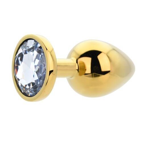 Toosh Gold Metal Butt Plug Large Clear Stone - Image 4