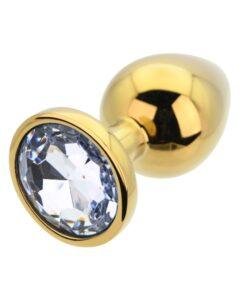 n12819 toosh gold metal butt plug large clear stone 3