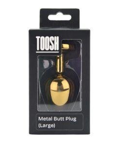 n12819 toosh gold metal butt plug large clear stone pkg
