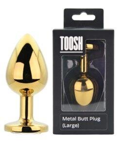 n12819 toosh gold metal butt plug large clear stone pkg duo