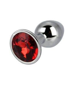 n12820 toosh silver metal butt plug small red stone 2