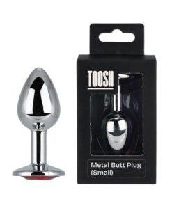 n12820 toosh silver metal butt plug small red stone both
