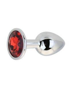 n12820 toosh silver metal butt plug small red stone both 3