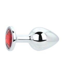 n12821 toosh silver metal butt plug medium red stone 2