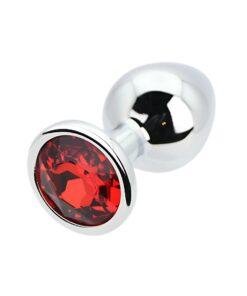n12821 toosh silver metal butt plug medium red stone 4