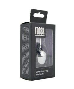 n12821 toosh silver metal butt plug medium red stone pkg 1
