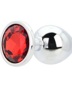 n12822 toosh silver metal butt plug large red stone 2