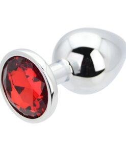 n12822 toosh silver metal butt plug large red stone 3