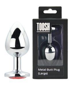 n12822 toosh silver metal butt plug large red stone pkg duo