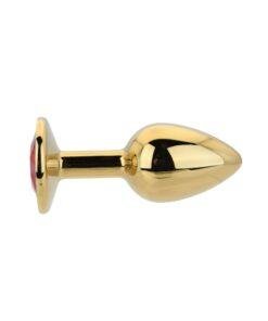 n12823 toosh gold metal butt plug small red stone 1