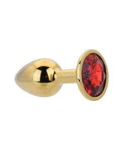 n12823 toosh gold metal butt plug small red stone 2