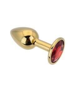 n12823 toosh gold metal butt plug small red stone 3