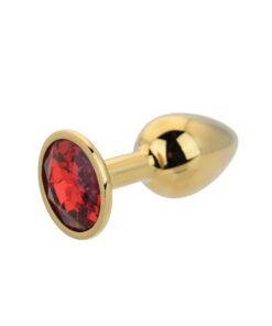 n12823 toosh gold metal butt plug small red stone 4