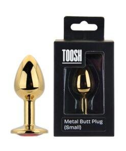 n12823 toosh gold metal butt plug small red stone duo